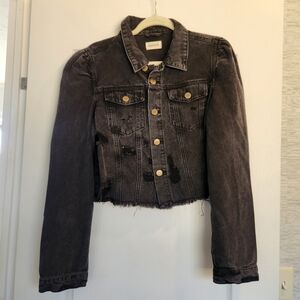 Mono B Black Distressed Denim Crop Jacket Size L Euc